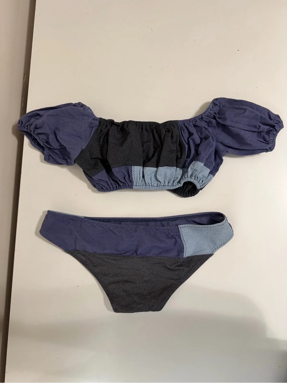 Lisa Marie Fernandez Bikini Set Women's XS Off Shoulder Color Block Blue Gray - Picture 11 of 13
